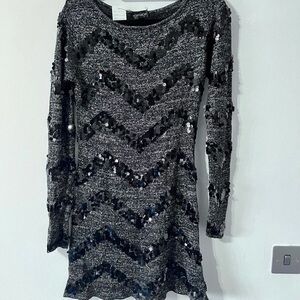 Topshop Black and Gray Chevron Sequin Dress